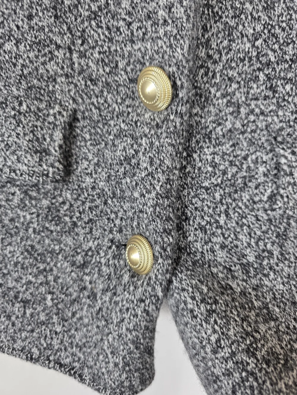 Zara 100% wool knit  Women's Marled Black-Gray  Cardigan with gold buttons - Picture 8 of 12